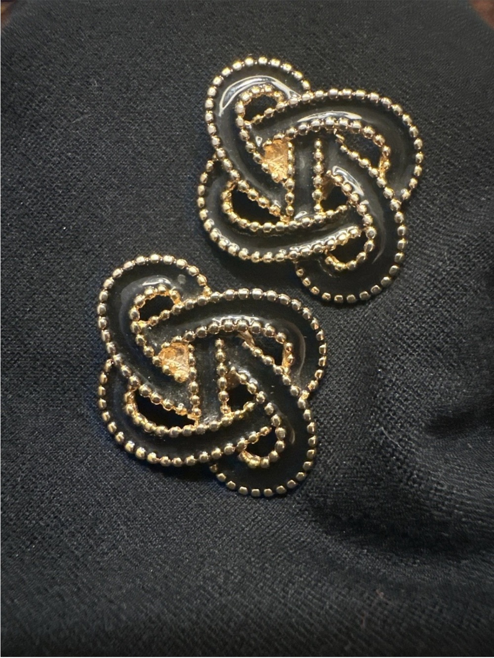 Bluette Black enamel  and Gold toned Knotted Shoe Clips made in France accessory